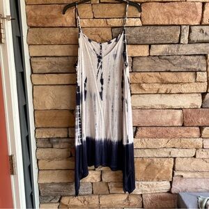 My Story navy blue and beige tie dye oversized tank top dress Women Medium